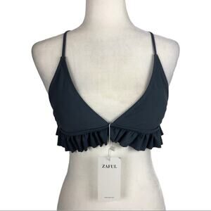 Zaful Dark Gray Ruffle Bikini Top